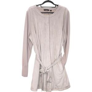 H by Halston Belted Coat Jacket Faux Suede Full Zip Lined Gray Womens 20W